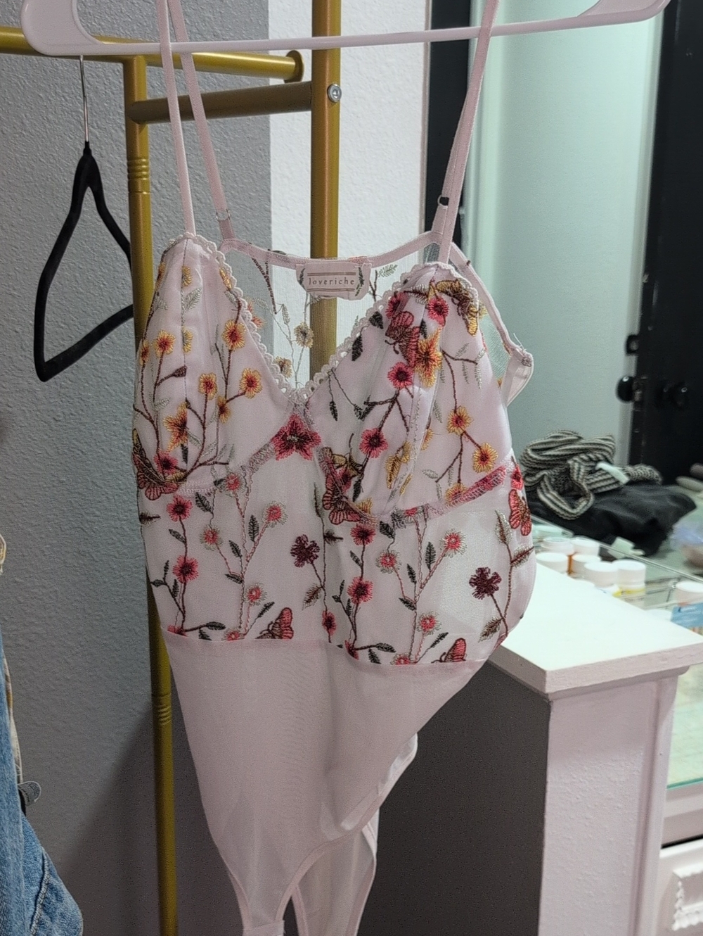 Love Riche Pink Floral Embroidered Bodysuit